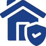 Blue house and shield symbol