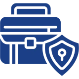 Briefcase with security shield icon